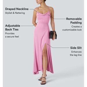 Halara Ribbed Cowl Neck Backless Crisscross Lace Up Split Midi Party Dress Sz XS
